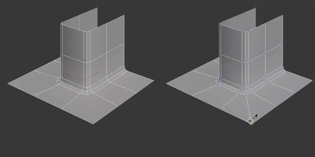 Turn on Vertex Snaps and use the Cut tool to manually connect the new corner vertices. This simple action reroutes the topology and completely eliminates the pinching.